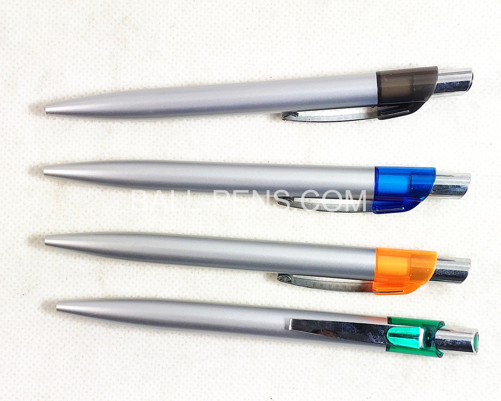 Custom Metal Click Plastic Ball Pens with Silver Barrel and Color Dot on Button