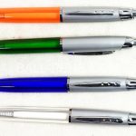 Custom Ballpoint Pens with Metal Clip, Silver Upper Barrel and Translucent Grip Barrel.